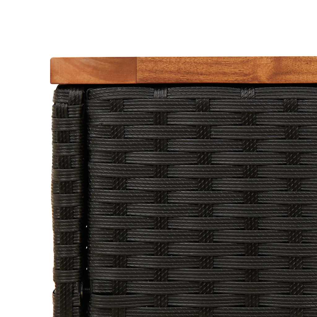 Garten-Beistelltisch mit Holzplatte Schwarz 58x27,5x55 cm Poly Rattan