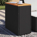Garten-Beistelltisch mit Holzplatte Schwarz 58x27,5x55 cm Poly Rattan
