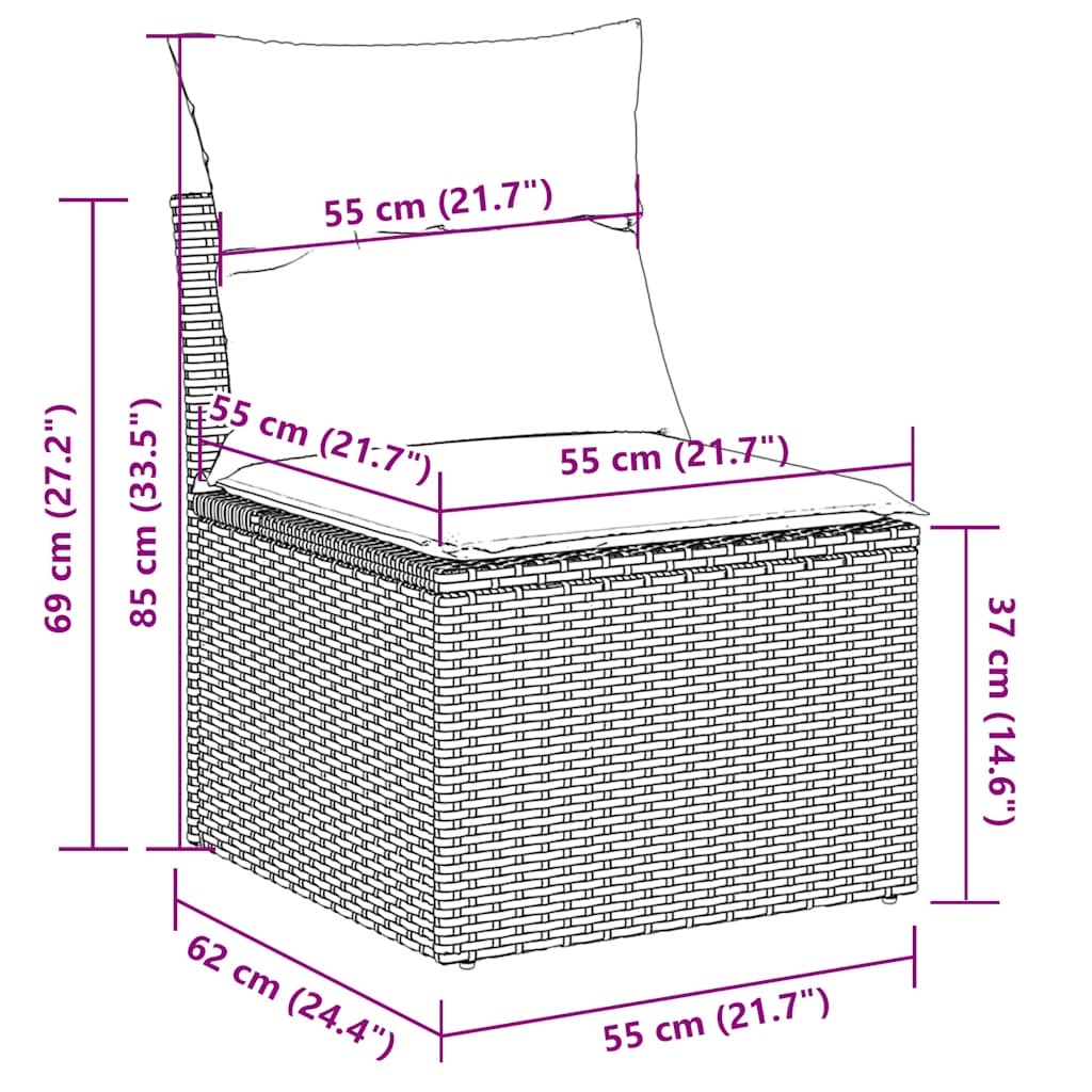 Gartensessel ohne Armlehnen mit Kissen Schwarz Poly Rattan