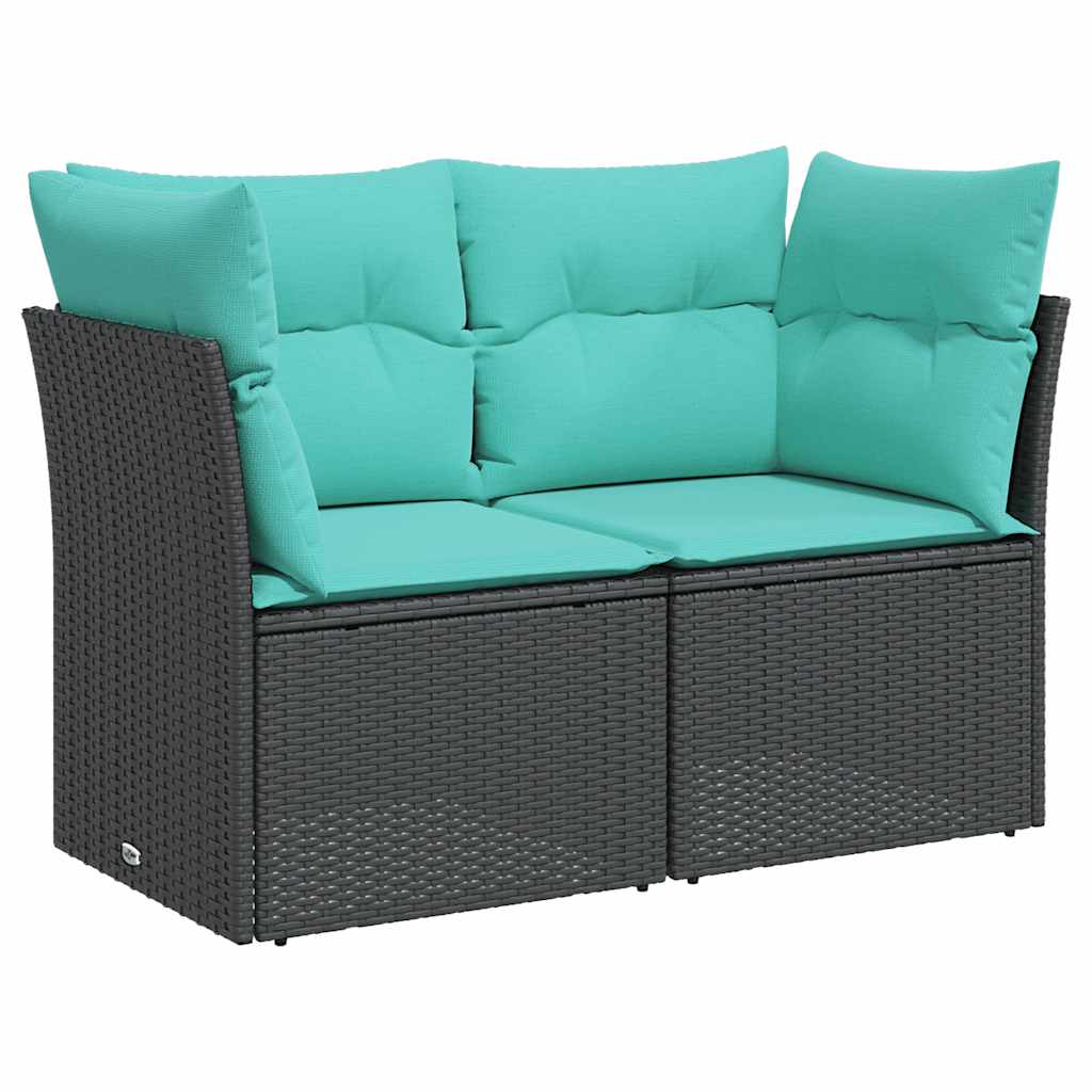 Gartensofa mit Kissen 2-Sitzer Schwarz Poly Rattan