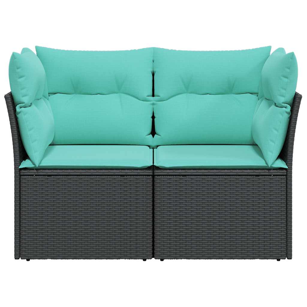 Gartensofa mit Kissen 2-Sitzer Schwarz Poly Rattan