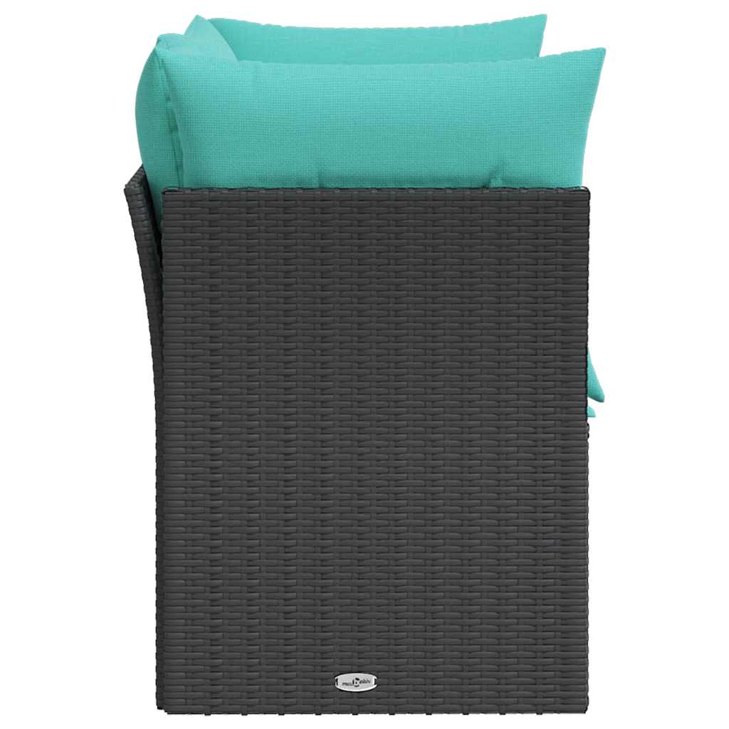 Gartensofa mit Kissen 2-Sitzer Schwarz Poly Rattan
