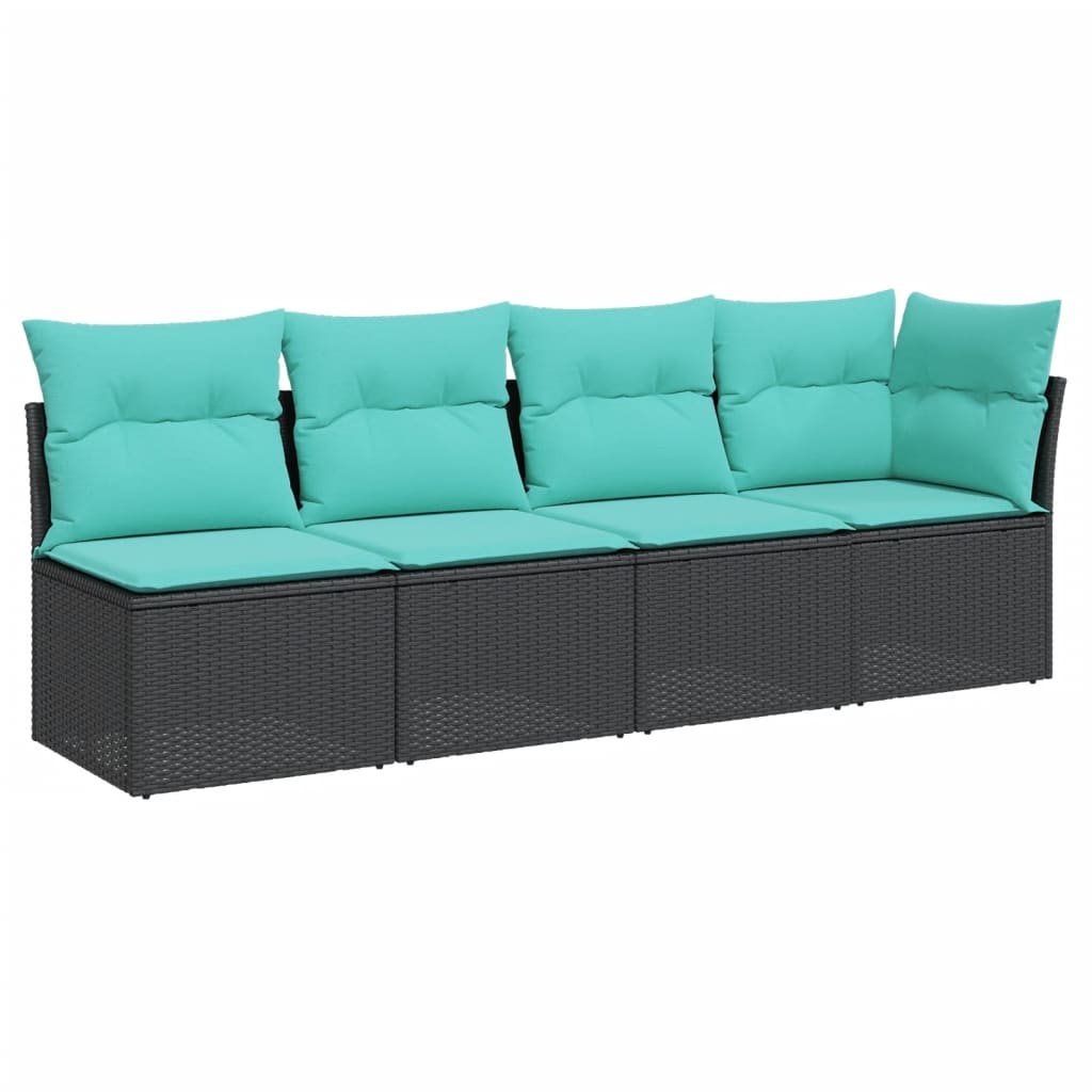 Gartensofa mit Kissen 4-Sitzer Schwarz Poly Rattan