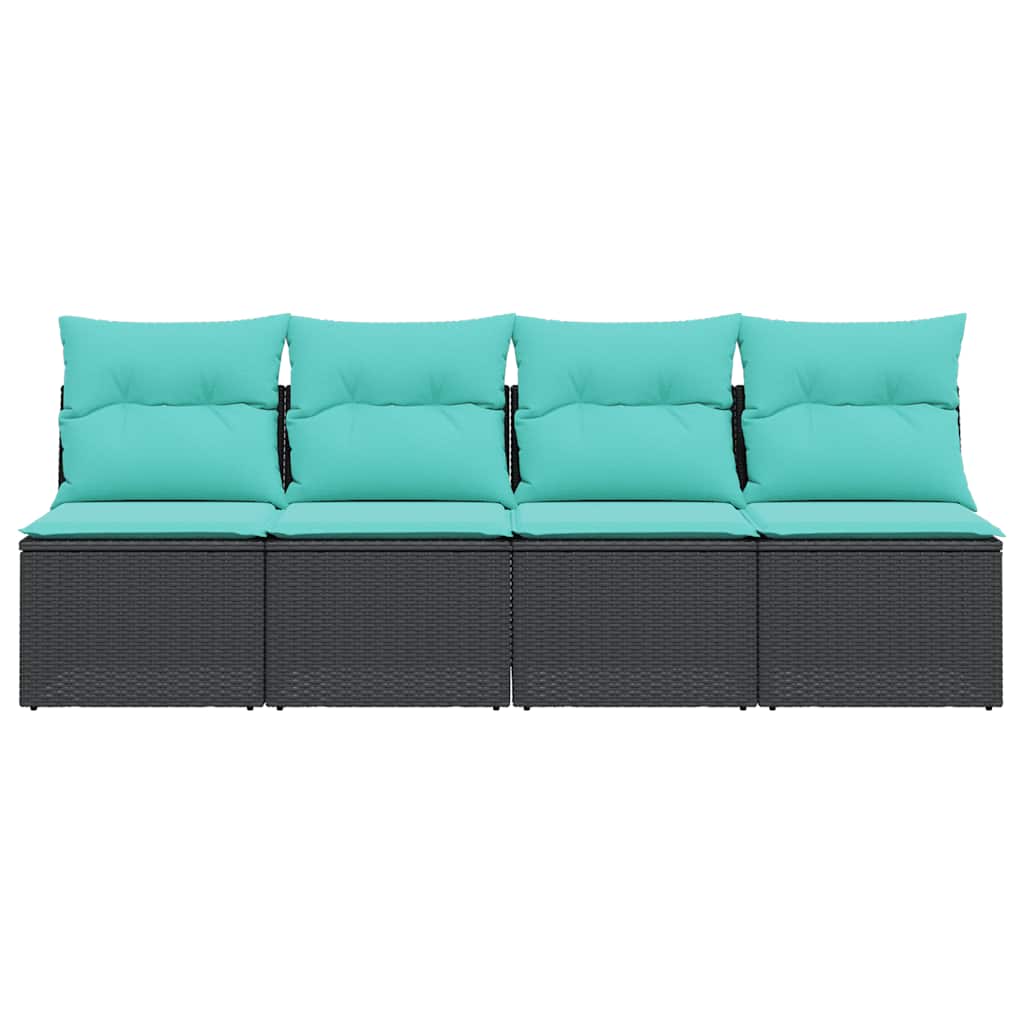 Gartensofa mit Kissen 4-Sitzer Schwarz Poly Rattan
