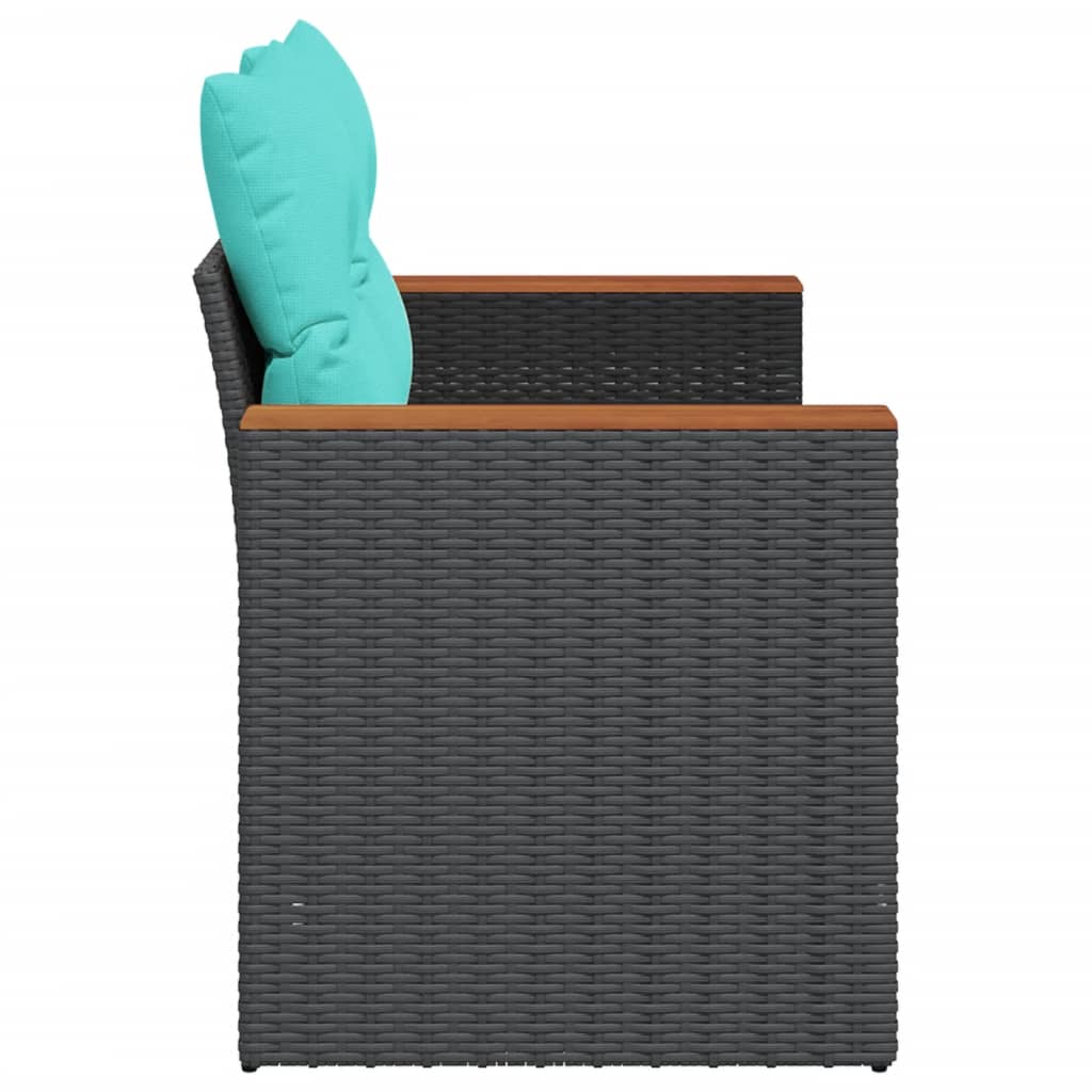 Gartensofa mit Kissen 2-Sitzer Schwarz Poly Rattan