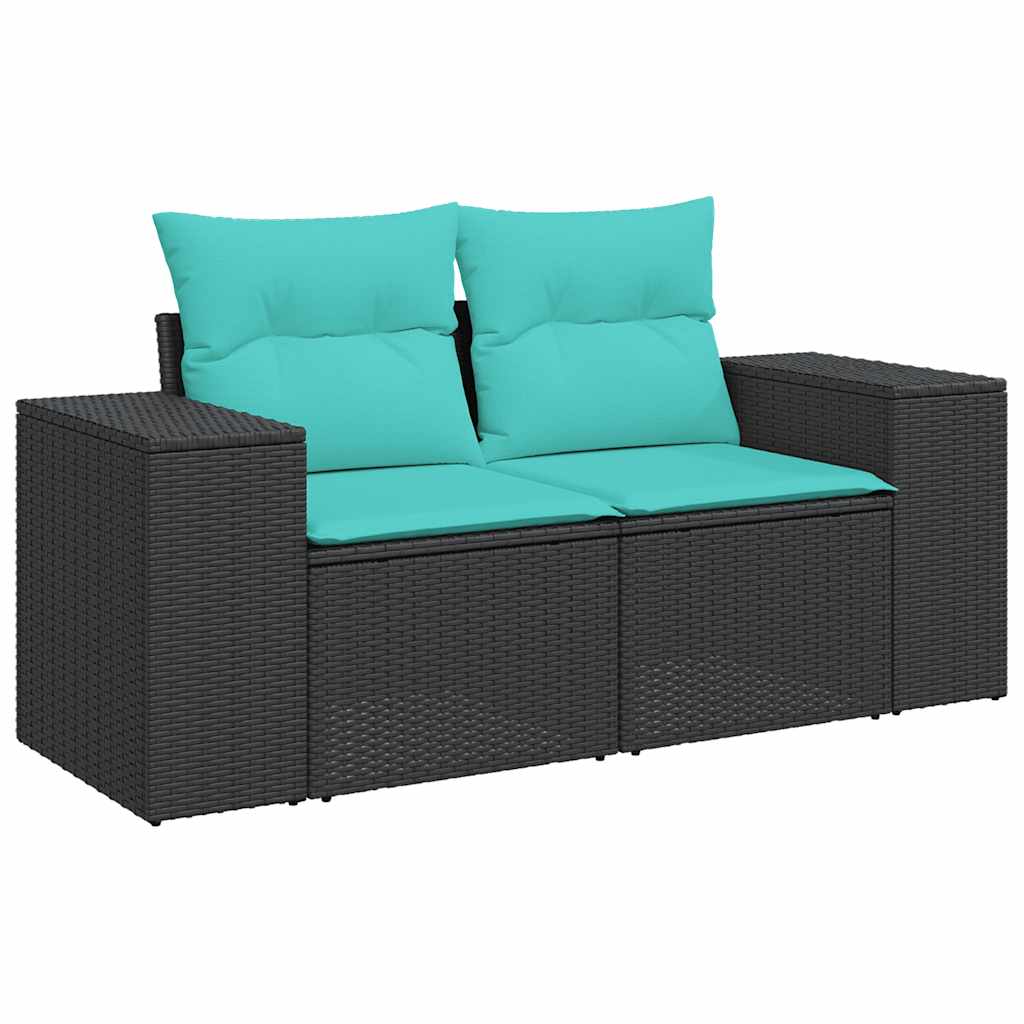 Gartensofa mit Kissen 2-Sitzer Schwarz Poly Rattan