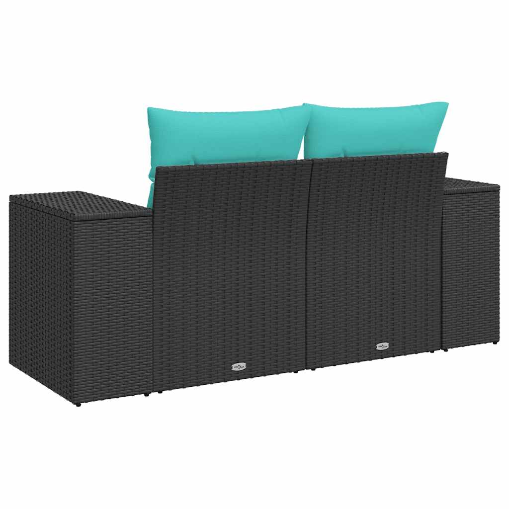 Gartensofa mit Kissen 2-Sitzer Schwarz Poly Rattan