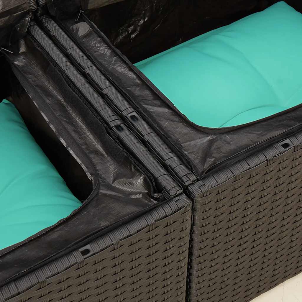 Gartensofa mit Kissen 2-Sitzer Schwarz Poly Rattan
