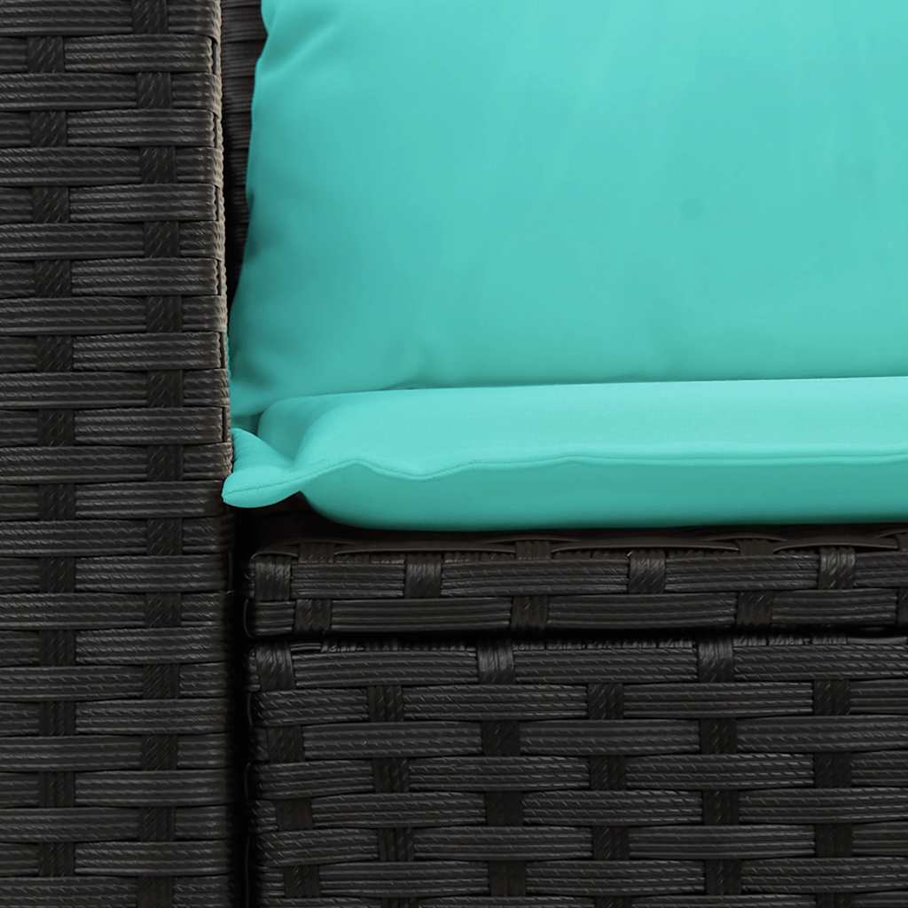 Gartensofa mit Kissen 2-Sitzer Schwarz Poly Rattan