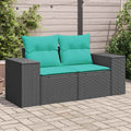 Gartensofa mit Kissen 2-Sitzer Schwarz Poly Rattan