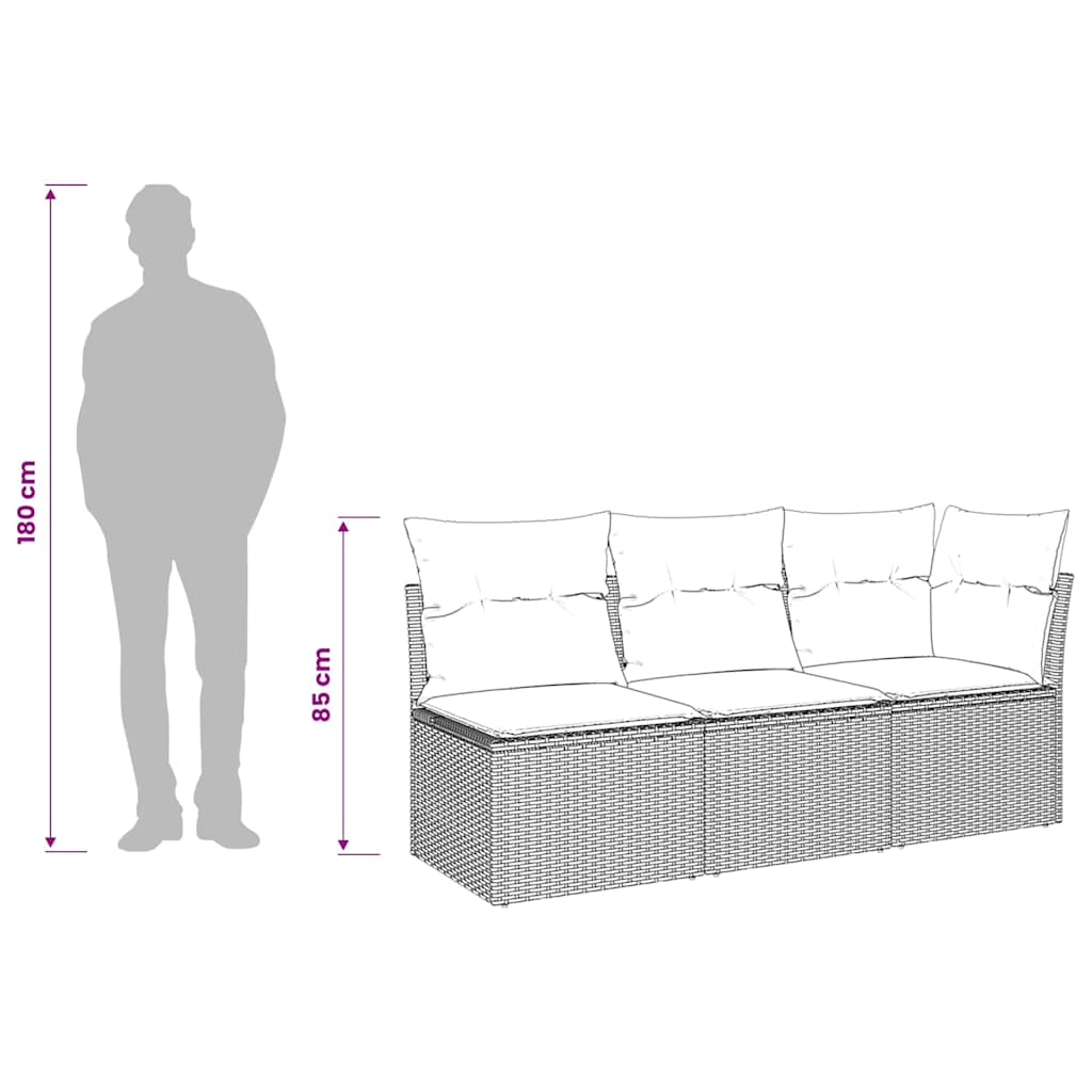 Gartensofa mit Kissen 3-Sitzer Beige Poly Rattan