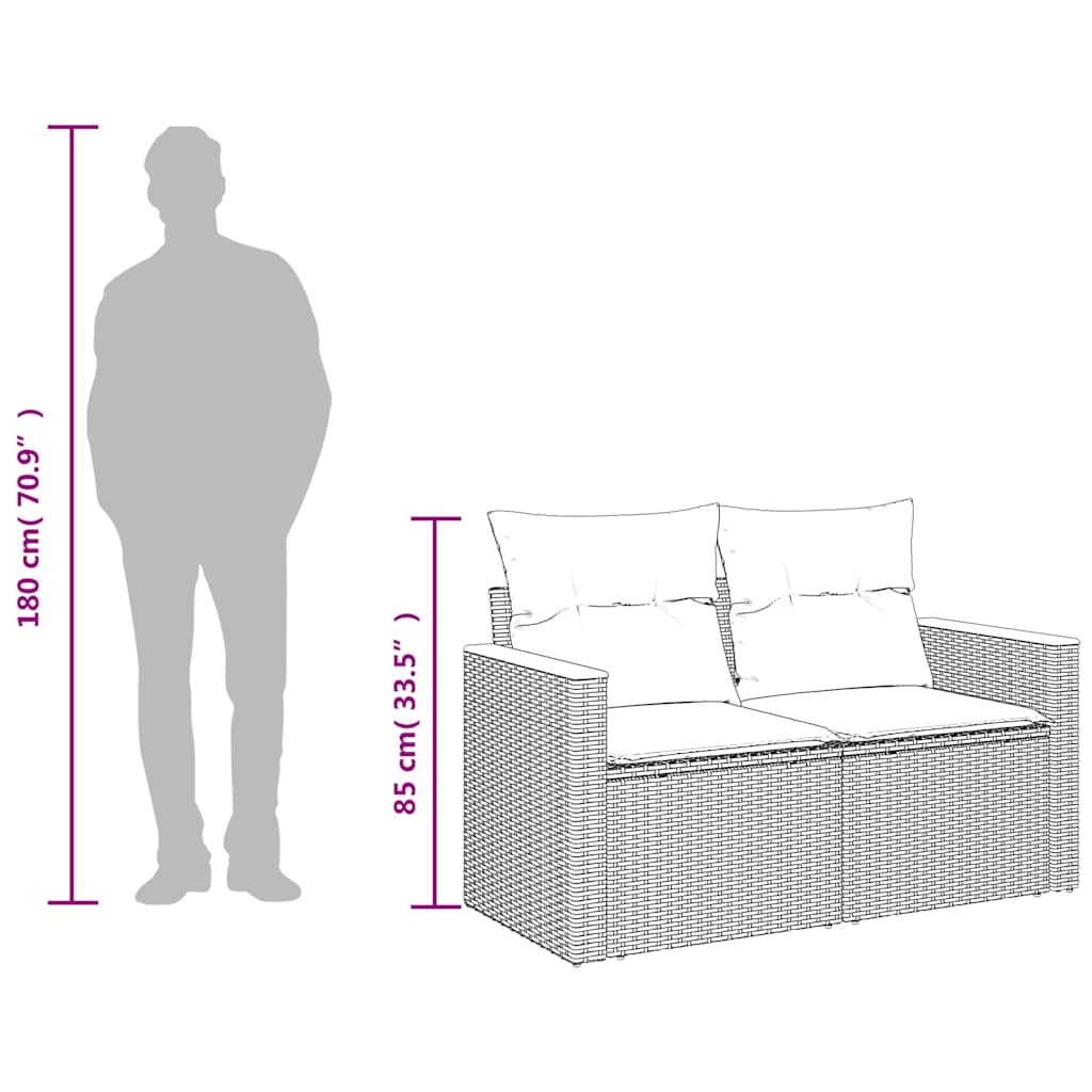 Gartensofa 2-Sitzer mit Kissen Grau Poly Rattan
