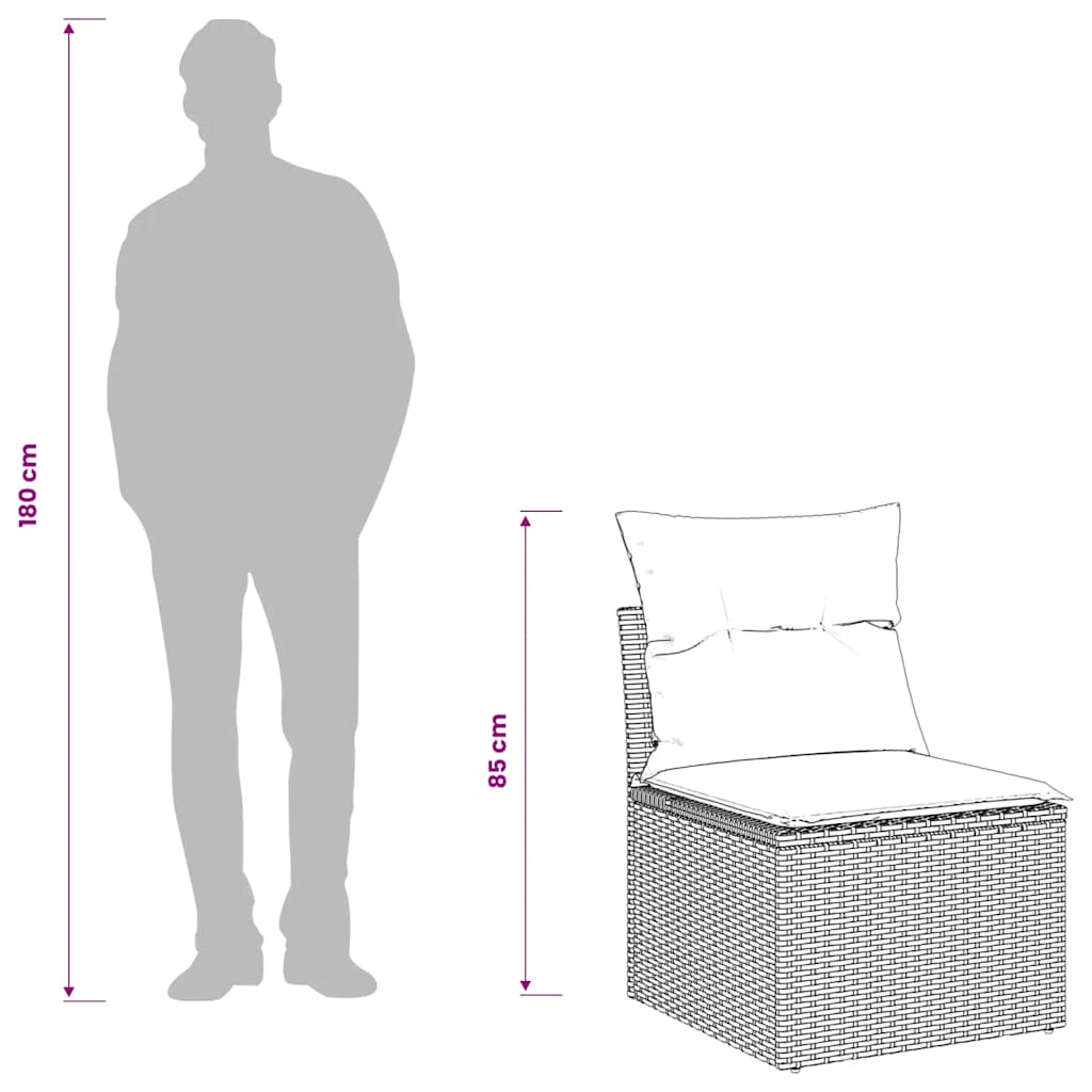 Gartensofa ohne Armlehnen mit Kissen Braun Poly Rattan