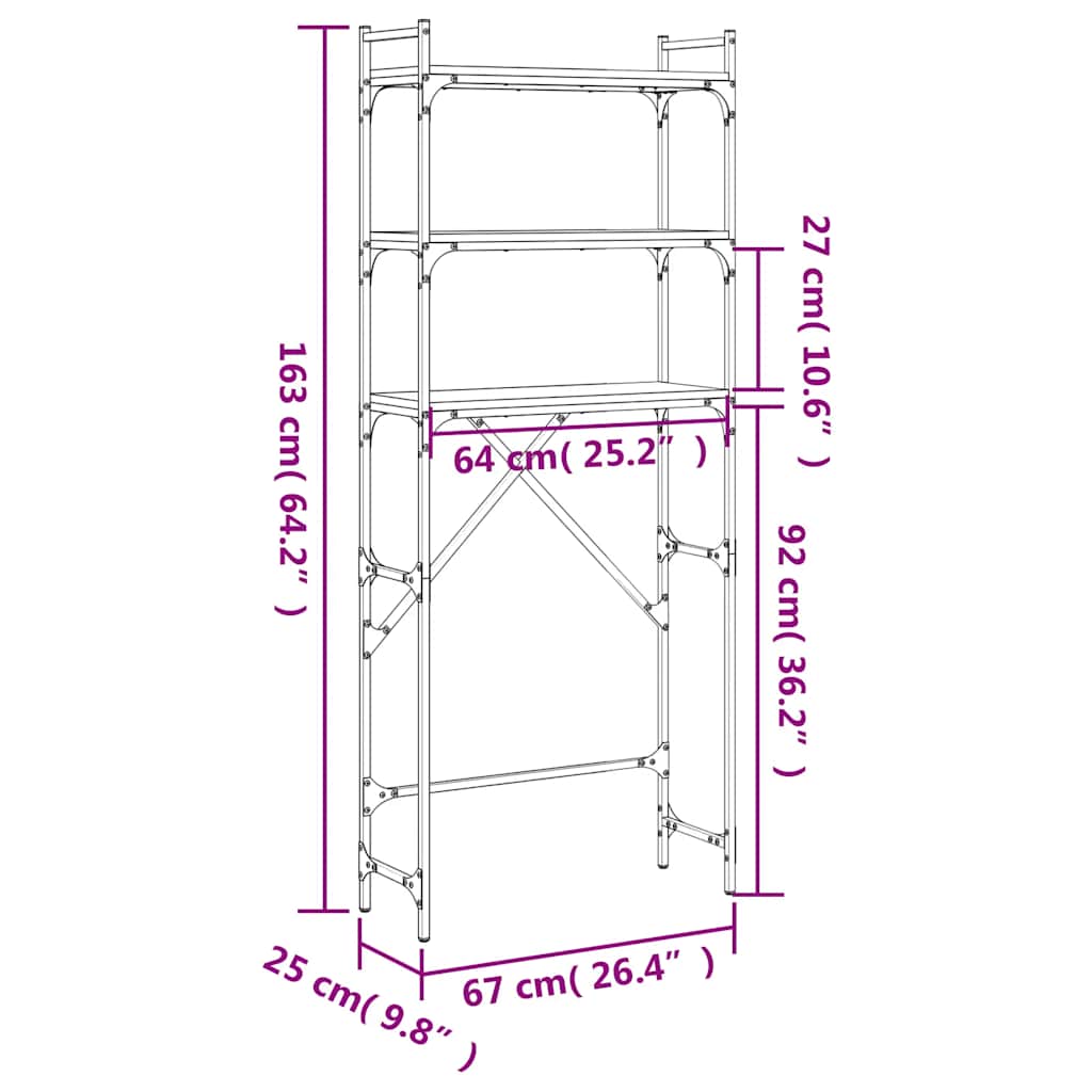 Waschmaschinenregal Schwarz 67x25x163 cm Holzwerkstoff