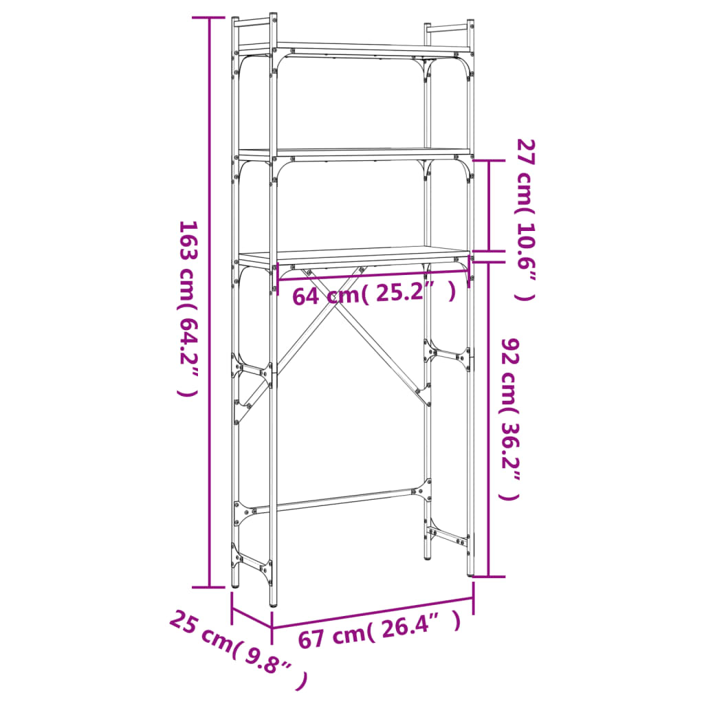 Waschmaschinenregal Braun Eichen-Optik 67x25x163 cm