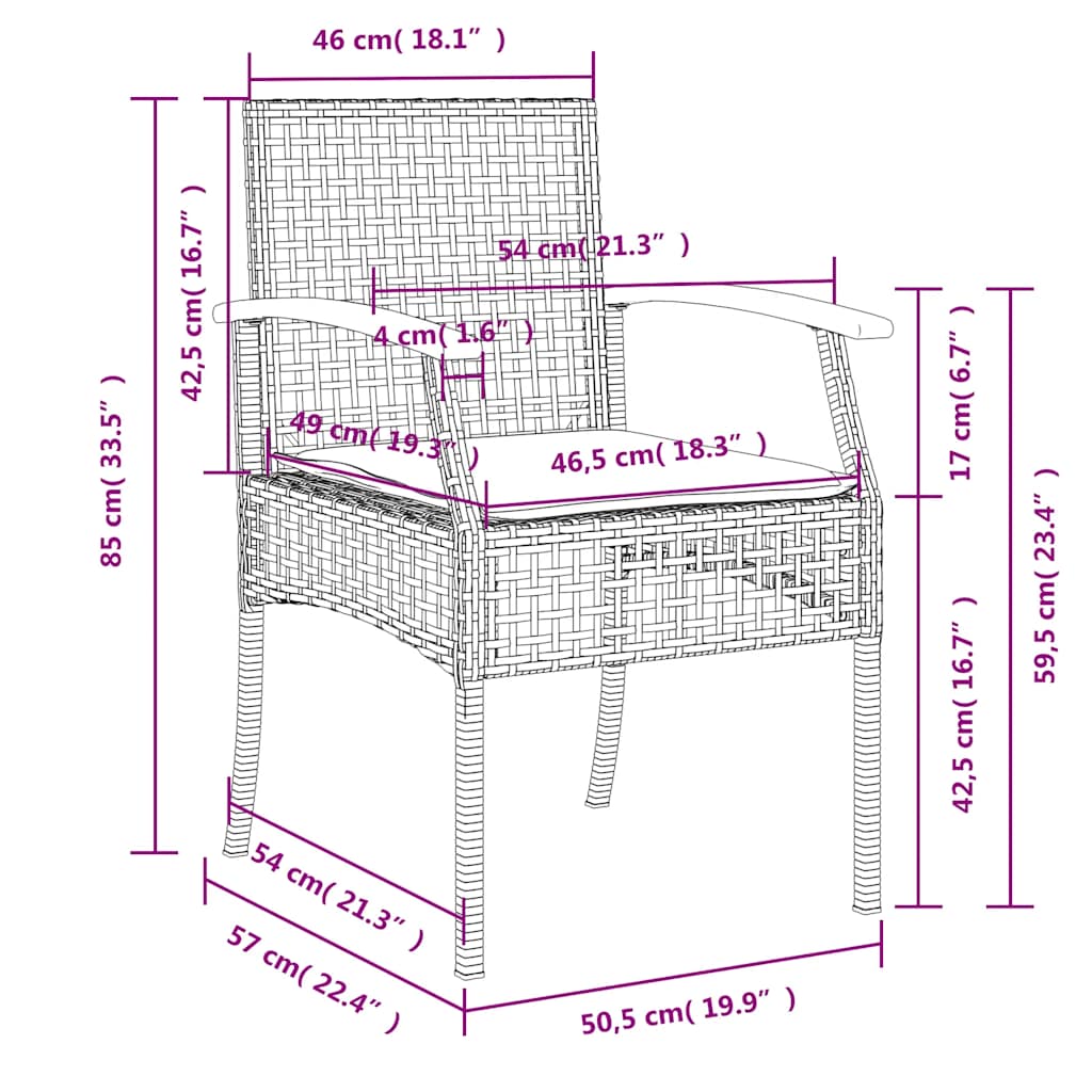 3-tlg. Garten-Essgruppe mit Kissen Beige Poly Rattan
