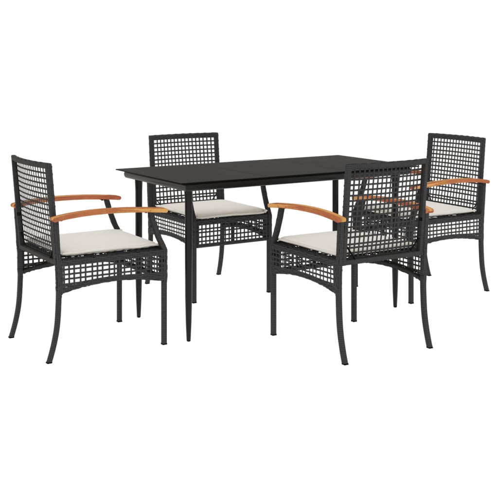 5-tlg. Garten-Essgruppe mit Kissen Schwarz Poly Rattan