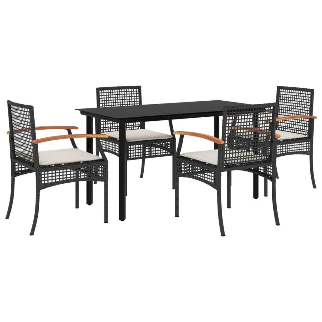 5-tlg. Garten-Essgruppe mit Kissen Schwarz Poly Rattan