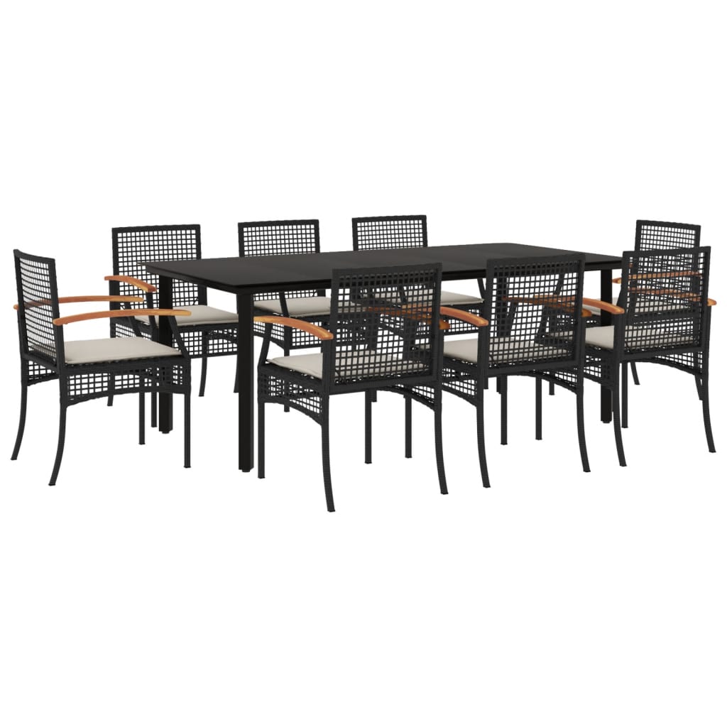 9-tlg. Garten-Essgruppe mit Kissen Schwarz Poly Rattan