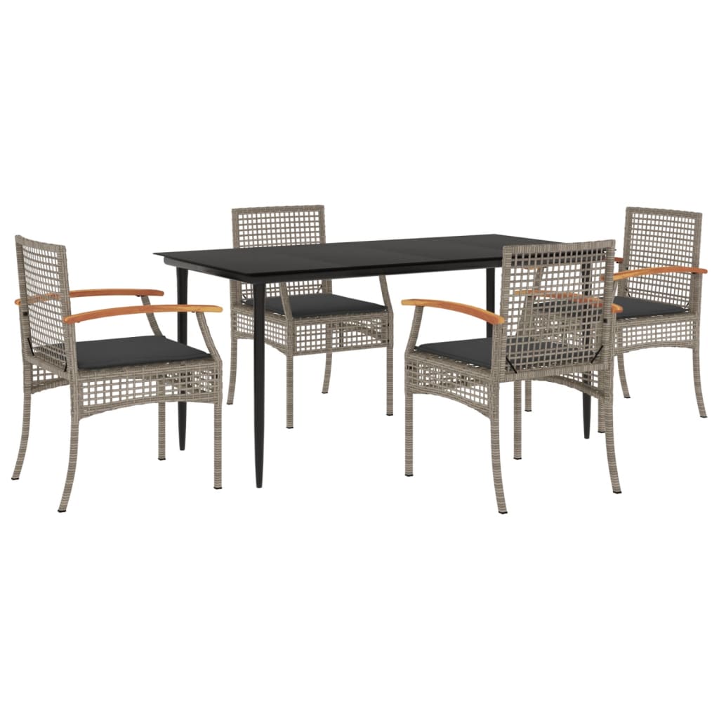 5-tlg. Garten-Essgruppe mit Kissen Grau Poly Rattan