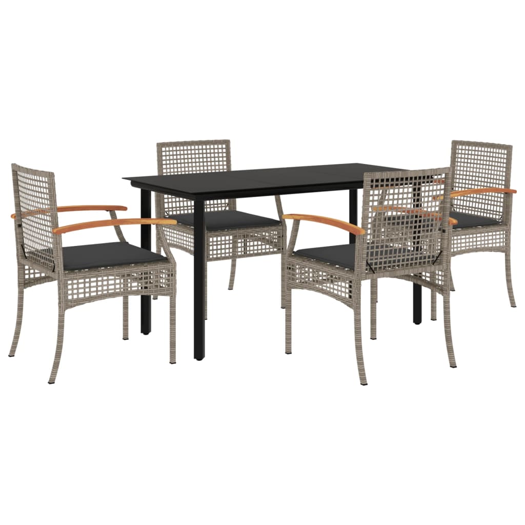 5-tlg. Garten-Essgruppe mit Kissen Grau Poly Rattan
