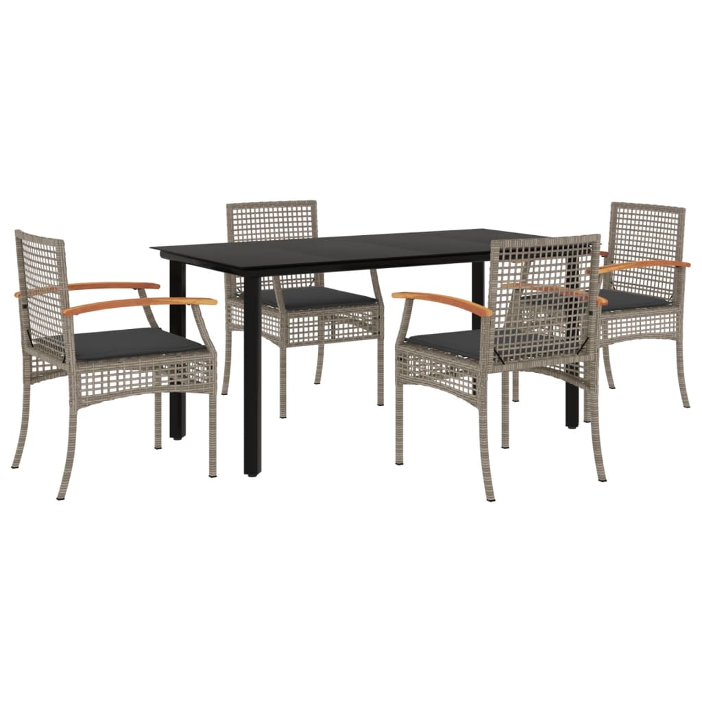 5-tlg. Garten-Essgruppe mit Kissen Grau Poly Rattan