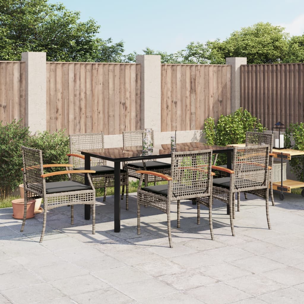 7-tlg. Garten-Essgruppe mit Kissen Grau Poly Rattan