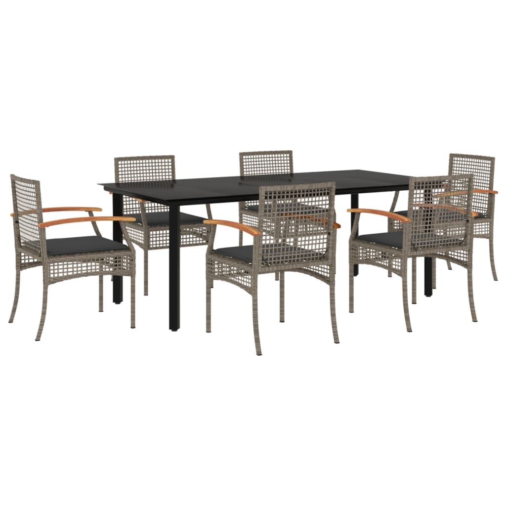 7-tlg. Garten-Essgruppe mit Kissen Grau Poly Rattan