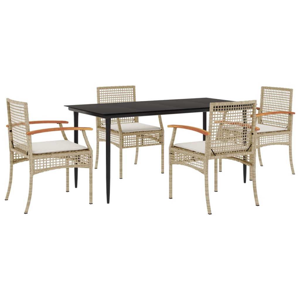 5-tlg. Garten-Essgruppe mit Kissen Beige Poly Rattan