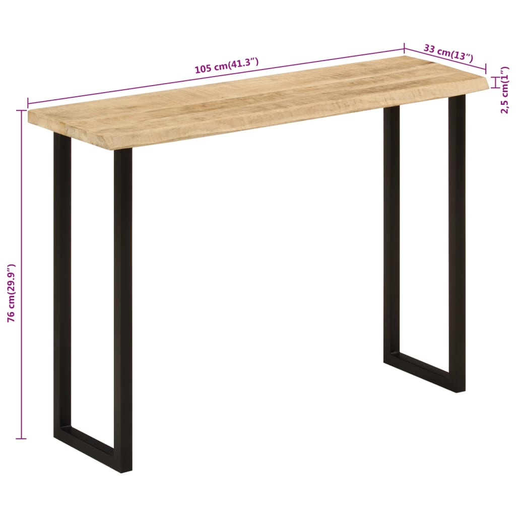 Konsolentisch mit Baumkante 105x33x76 cm Massivholz Mango