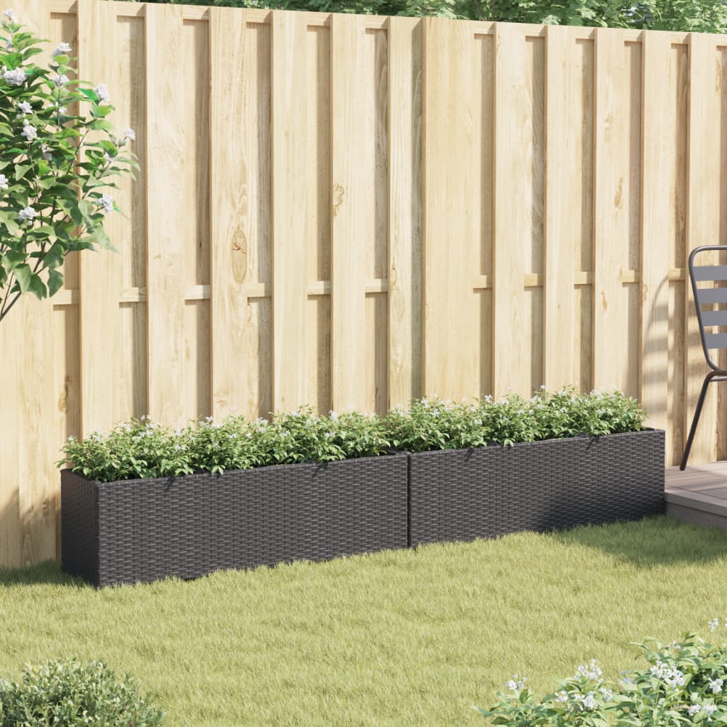 Pflanzkübel mit 3 Töpfen 2 Stk. Schwarz 105x30x32cm Poly Rattan