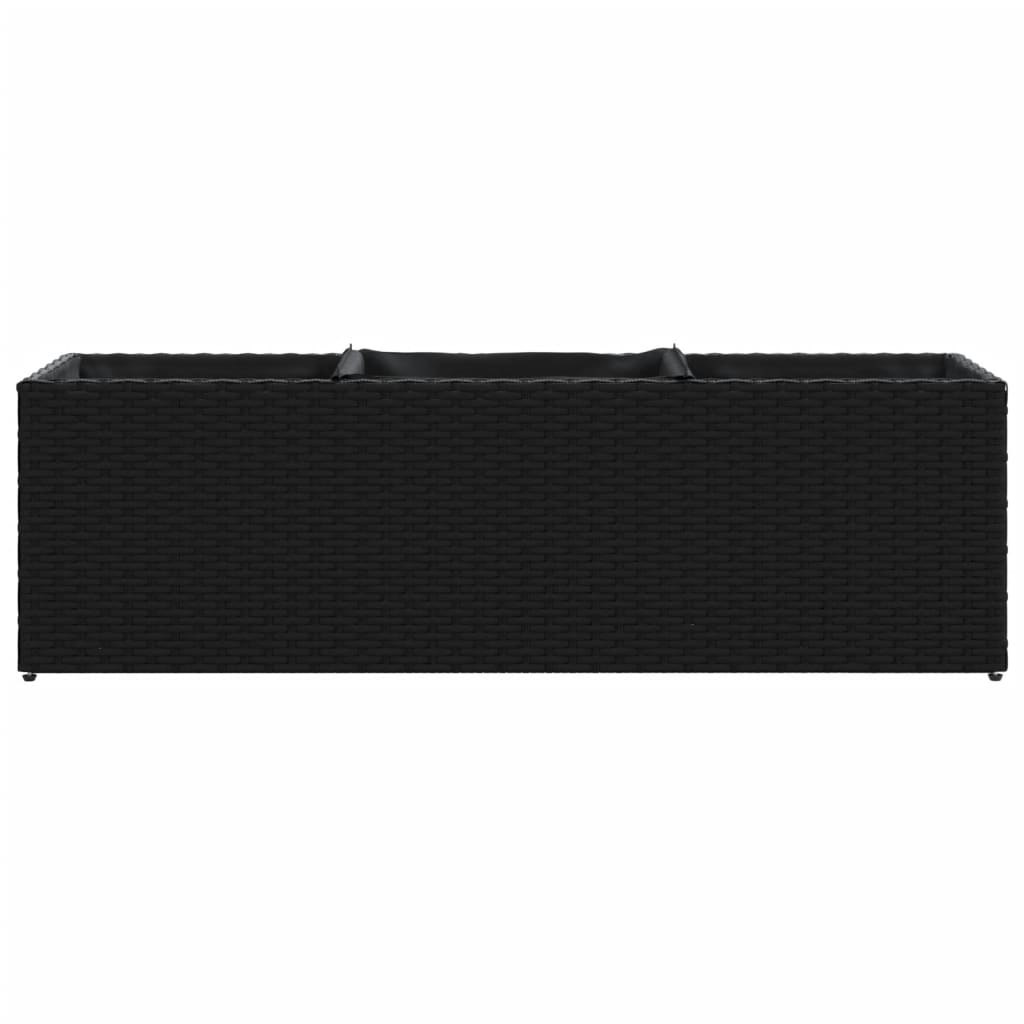 Pflanzkübel mit 3 Töpfen 2 Stk. Schwarz 105x30x32cm Poly Rattan