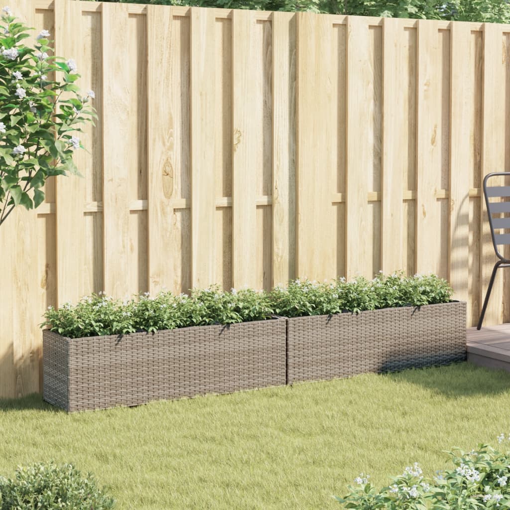 Pflanzkübel mit 3 Töpfen 2 Stk. Grau 105x30x32 cm Poly Rattan