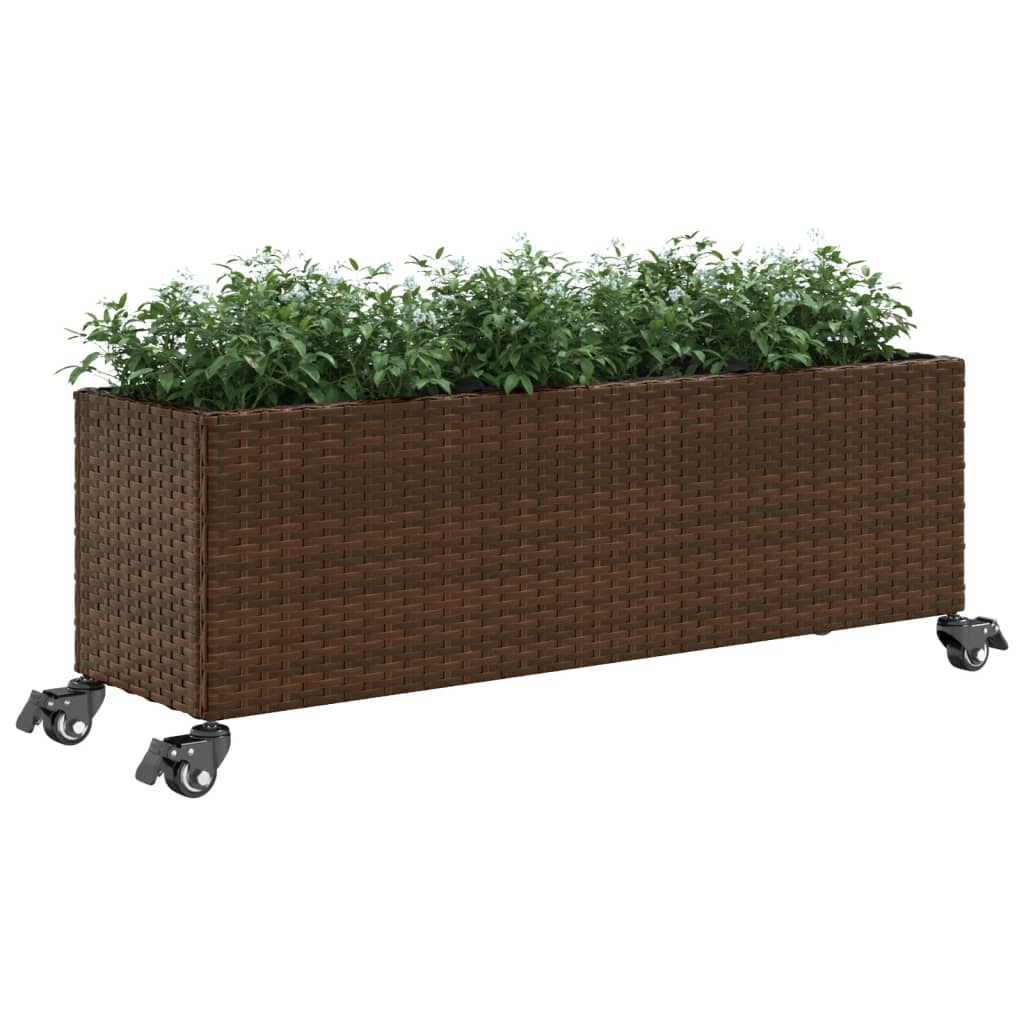 Pflanzkübel mit Rollen 2 Stk. Braun 107x32x38 cm Poly Rattan