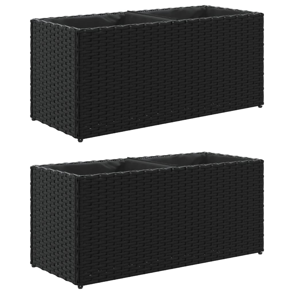 Pflanzkübel mit 2 Töpfen 2 Stk. Schwarz 72x30x32 cm Poly Rattan