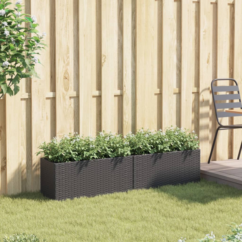 Pflanzkübel mit 2 Töpfen 2 Stk. Schwarz 72x30x32 cm Poly Rattan