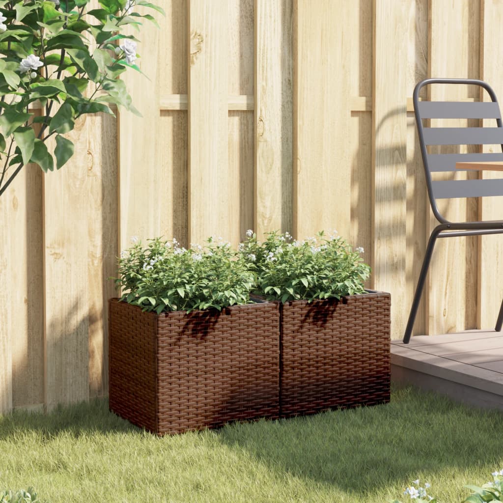 Pflanzkübel 2 Stk. Braun 36x30x32 cm Poly Rattan