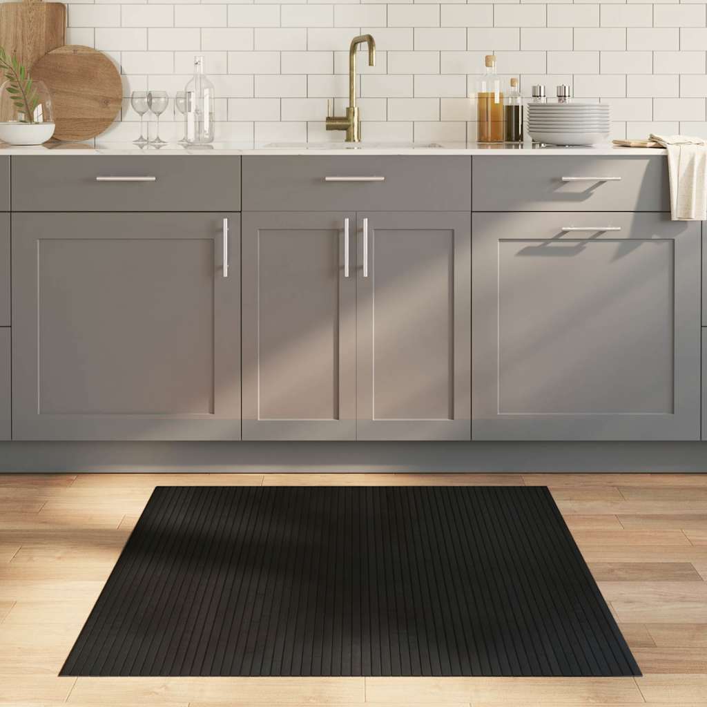 Teppich Rechteckig Schwarz 100x100 cm Bambus