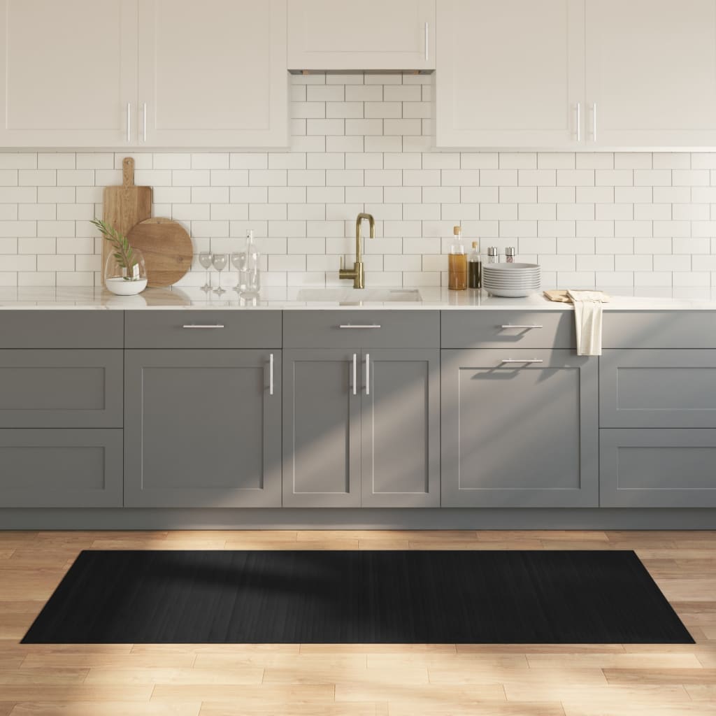 Teppich Rechteckig Schwarz 80x200 cm Bambus