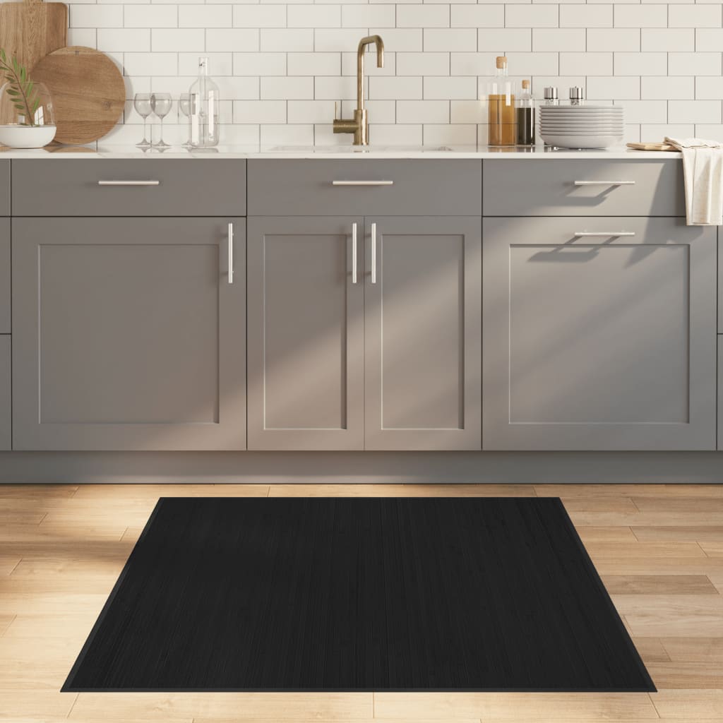 Teppich Quadratisch Schwarz 100x100 cm Bambus