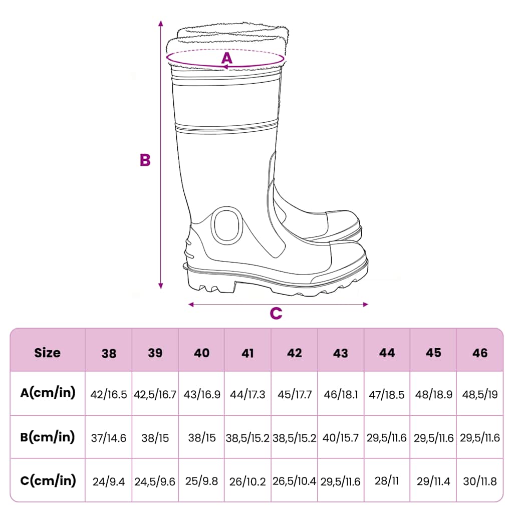Gummistiefel mit Herausnehmbarem Innenfutter Schwarz Gr. 44 PVC