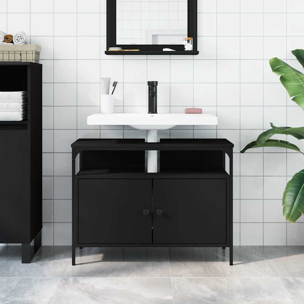 Waschbeckenunterschrank Schwarz 80x30x60 cm Holzwerkstoff