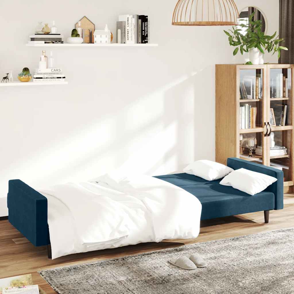Schlafsofa 2-Sitzer Blau Samt