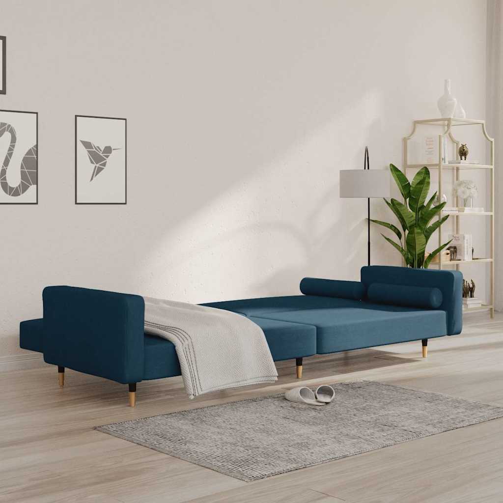 Schlafsofa 2-Sitzer mit 2 Kissen Blau Samt