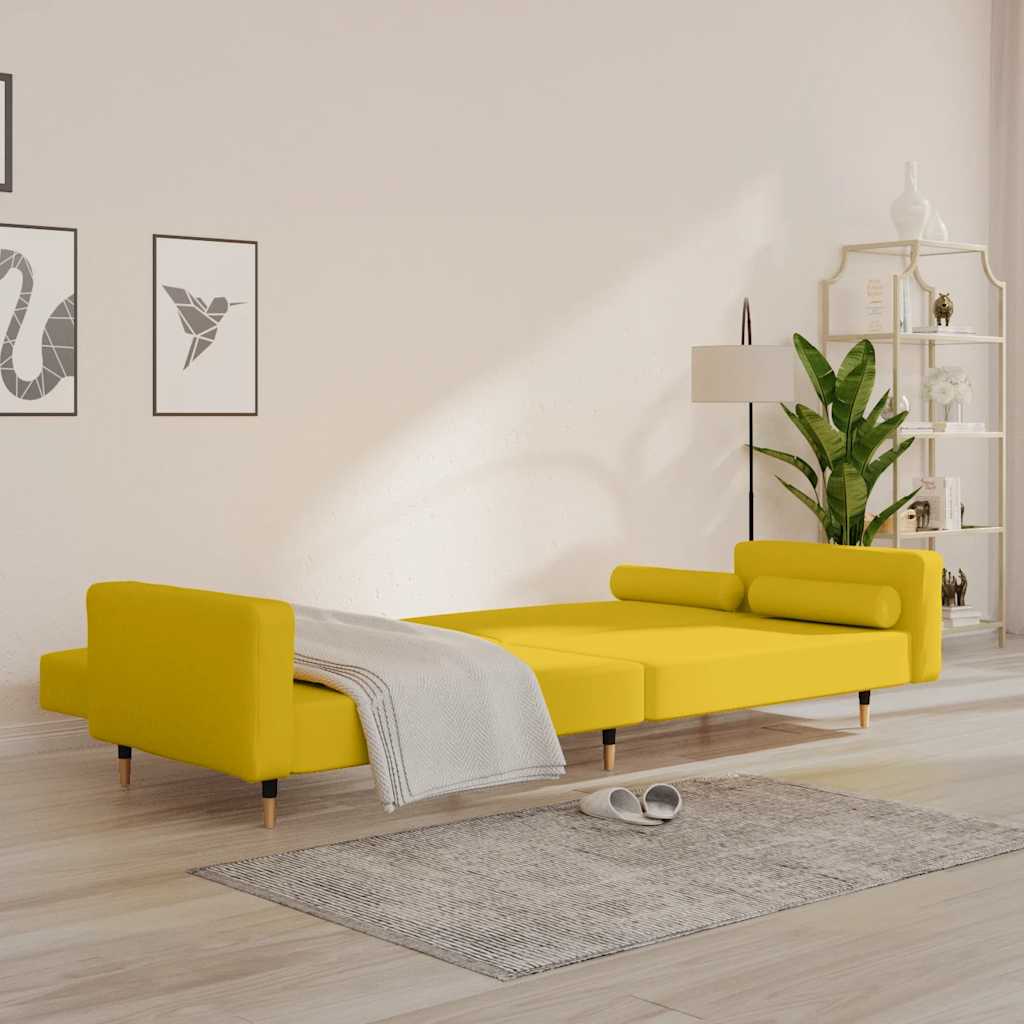 Schlafsofa 2-Sitzer mit 2 Kissen Gelb Samt