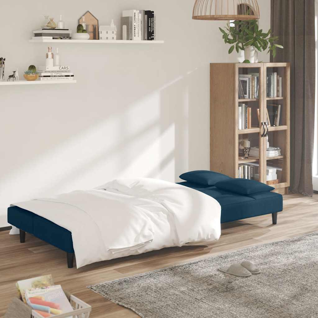 Schlafsofa 2-Sitzer mit 2 Kissen Blau Samt