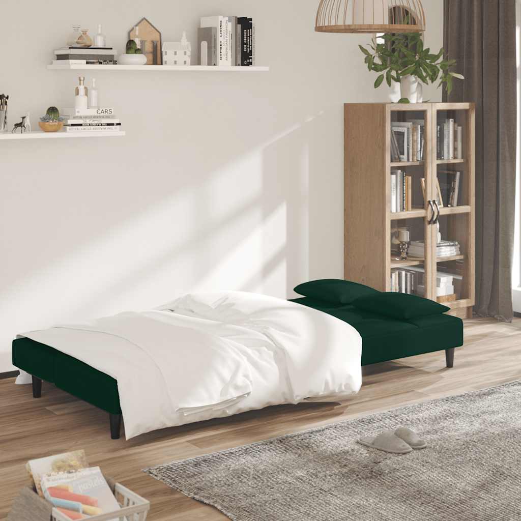 Schlafsofa 2-Sitzer mit 2 Kissen Dunkelgrün Samt
