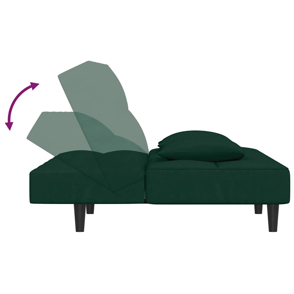 Schlafsofa 2-Sitzer mit 2 Kissen Dunkelgrün Samt