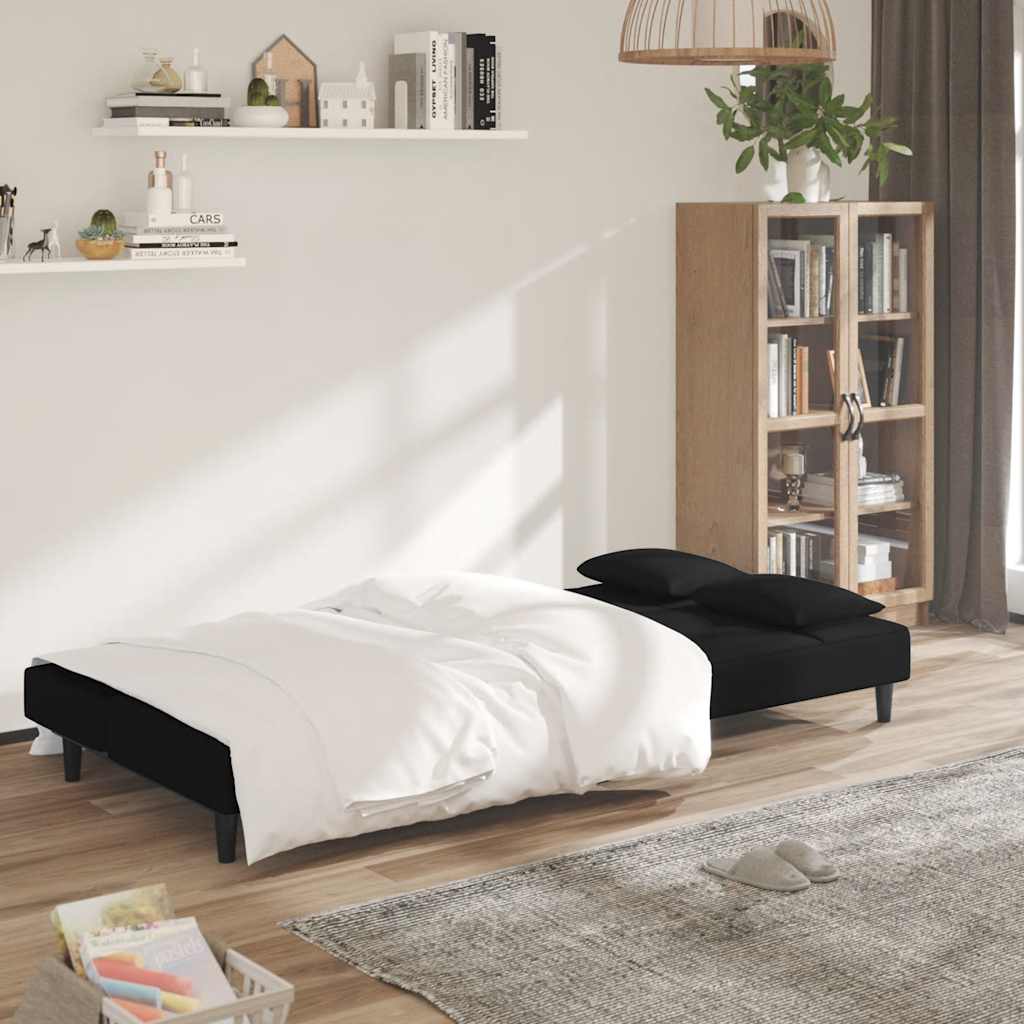 Schlafsofa 2-Sitzer mit 2 Kissen Schwarz Samt