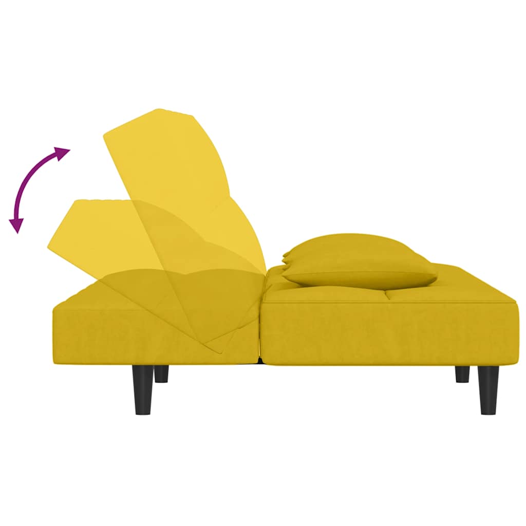 Schlafsofa 2-Sitzer mit 2 Kissen Gelb Samt